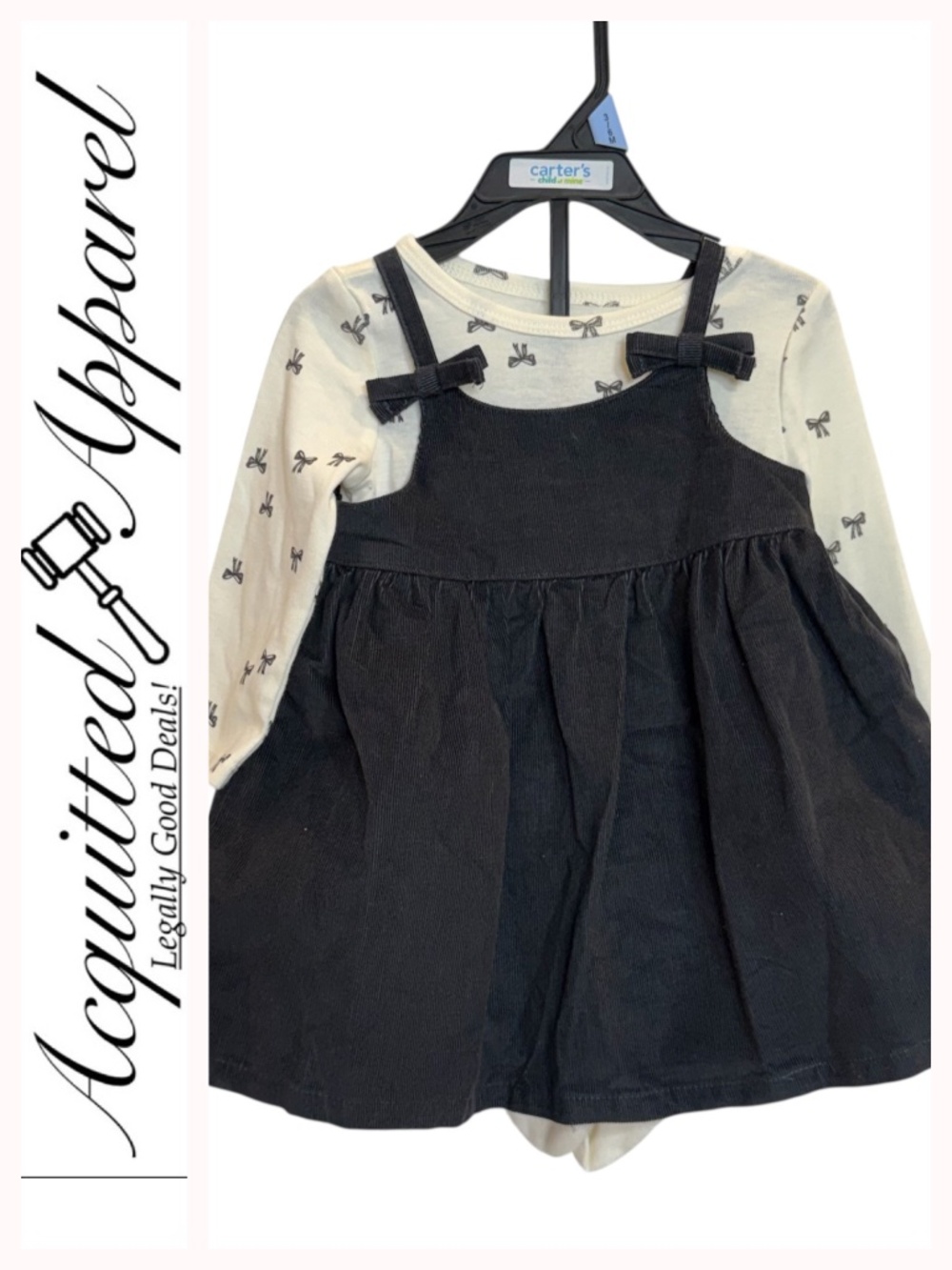 Carter's 3 Pc.Black Corduroy Jumper Dress Set 3-6 Months